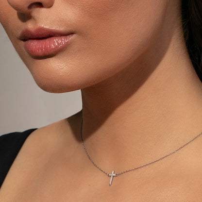 Simple Cross Necklace | Sterling Silver | Model Image 2 | Uncommon James