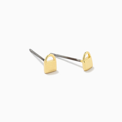 ["Lock Stud Earrings ", " Gold ", " Product Detail Image ", " Uncommon James"]