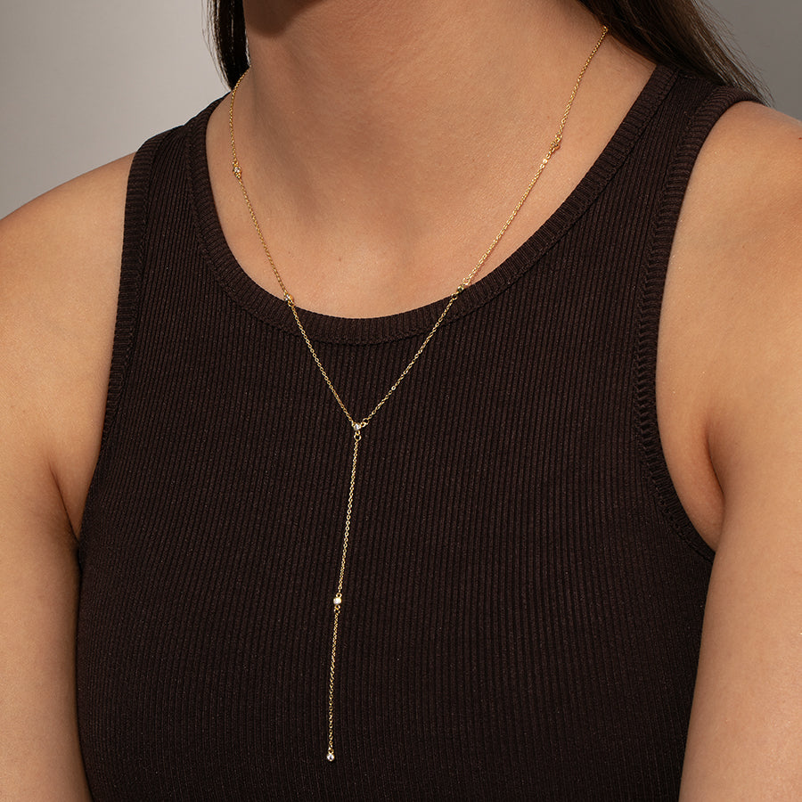 Icy Lariat Necklace | Gold | Model Image | Uncommon James