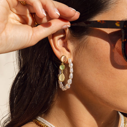 Classy Pearl Hoop Earrings | Gold | Model Image | Uncommon James