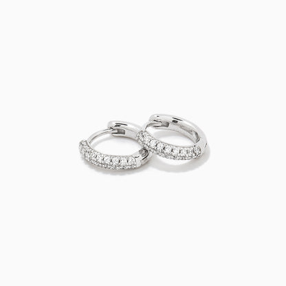 ["Luminous Pavé Huggie Earrings ", " Sterling Silver ", " Product Detail Image ", " Uncommon James"]