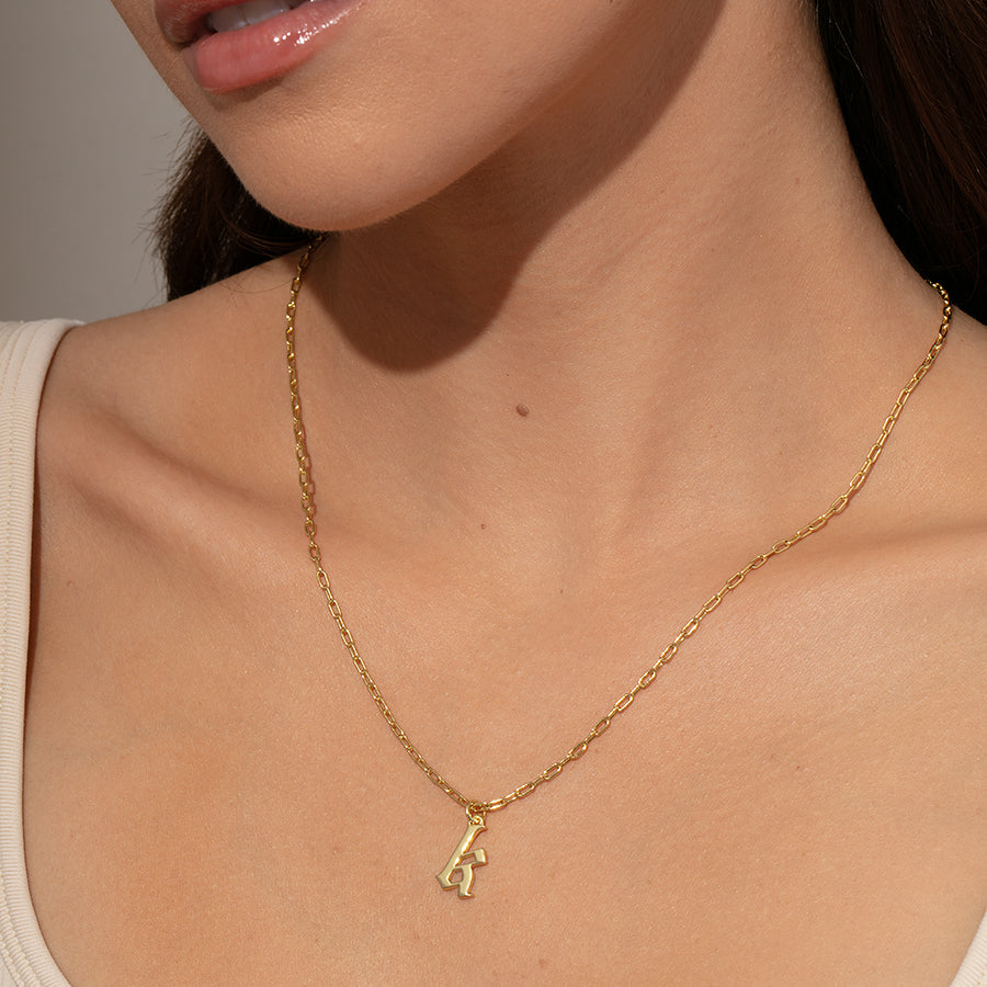 Gothic Initial Pendant Necklace | Gold | Model Image 2 | Uncommon James