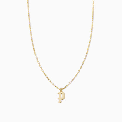 ["Gothic Initial Pendant Necklace ", " Gold P ", " Product Image ", " Uncommon James"]