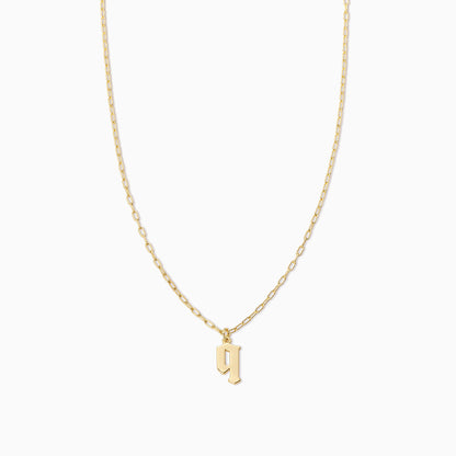 ["Gothic Initial Pendant Necklace ", " Gold Q ", " Product Image ", " Uncommon James"]