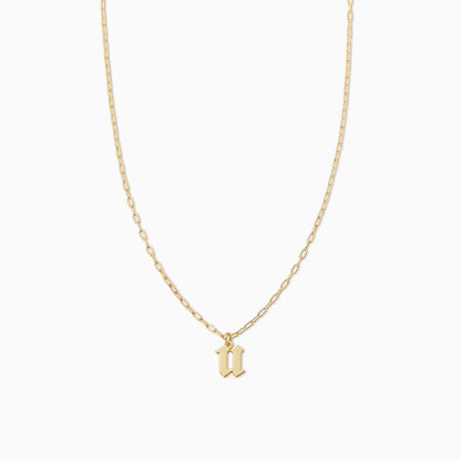["Gothic Initial Pendant Necklace ", " Gold U ", " Product Image ", " Uncommon James"]