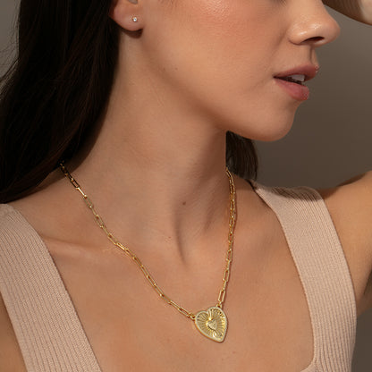 ["Radiating Heart Necklace ", " Gold ", " Model Image 2 ", " Uncommon James"]