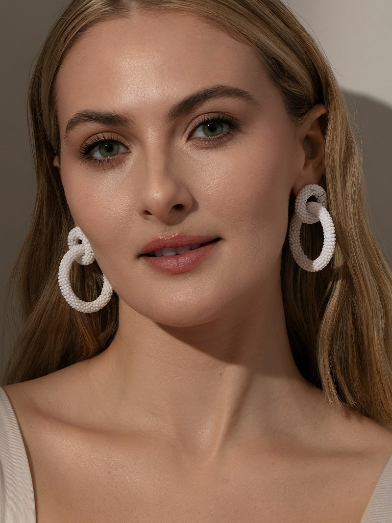 White Beaded Interlocking Hoop Earrings Uncommon James