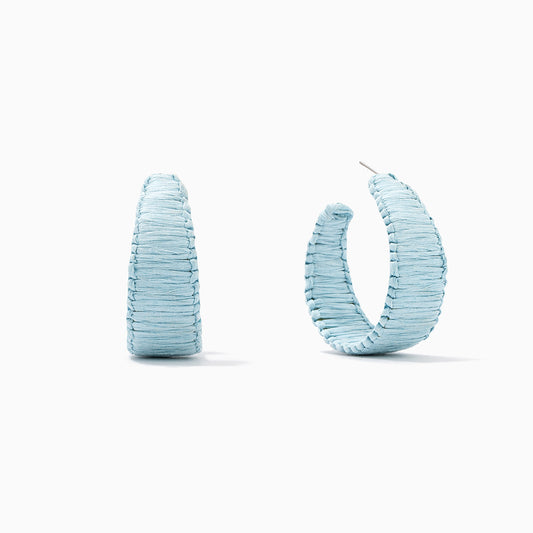 Raffia Woven Hoop Earrings | Blue | Product Image | Uncommon James