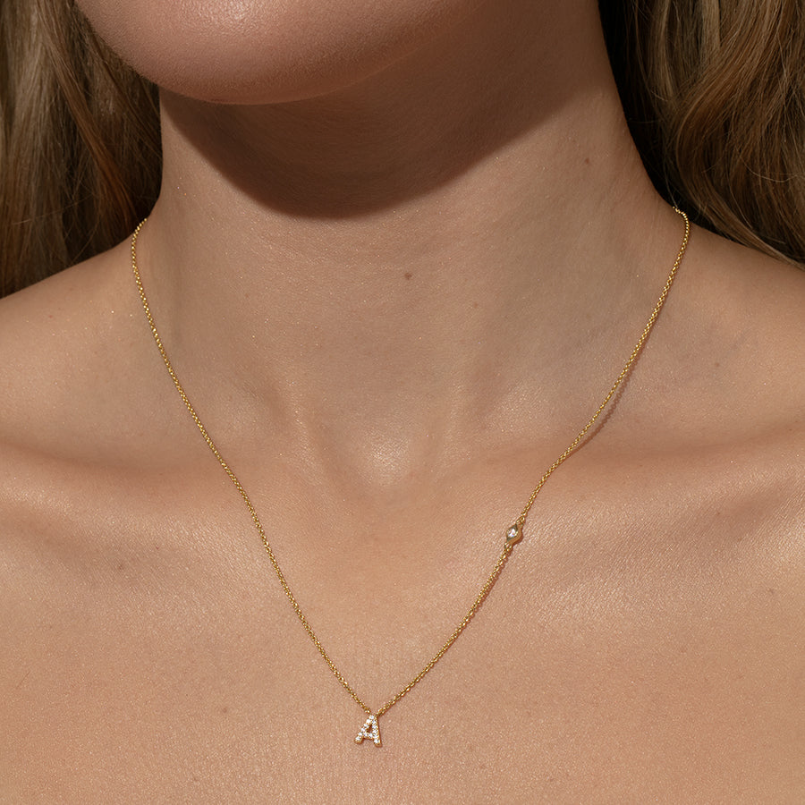 Pavé Initial Necklace | Gold | Model Image | Uncommon James