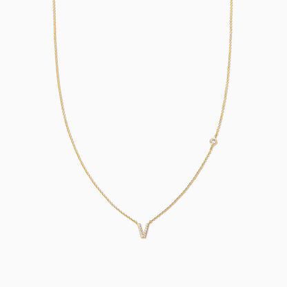 ["Pavé Initial Necklace ", " Gold V ", " Product Image ", " Uncommon James"]