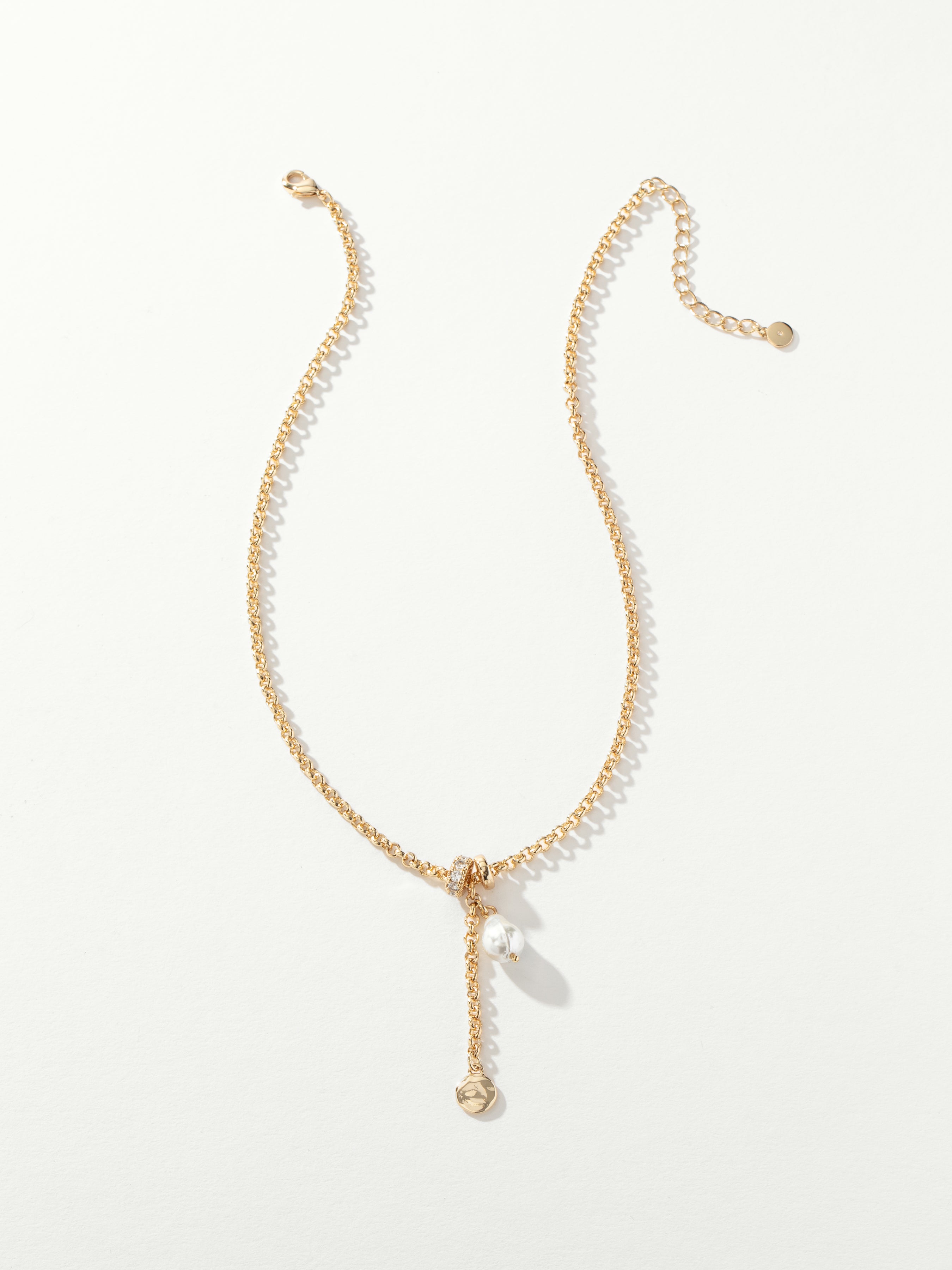 Gold Pearl Lariat Necklace
