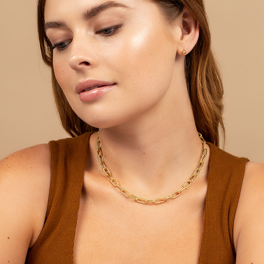 Double Linked Chain Necklace | Gold | Model Image | Uncommon James