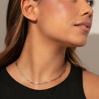 ["Mini Linked Up Necklace ", " Sterling Silver ", " Model Image ", " Uncommon James"]