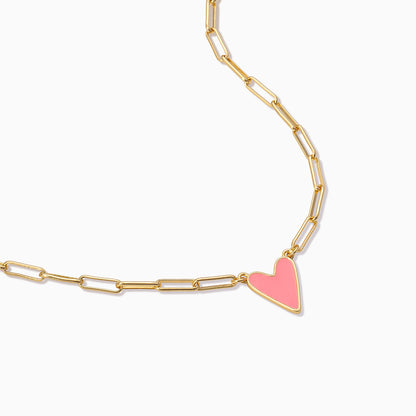 Enamel Heart Necklace | Gold Hot Pink | Product Detail Image | Uncommon James