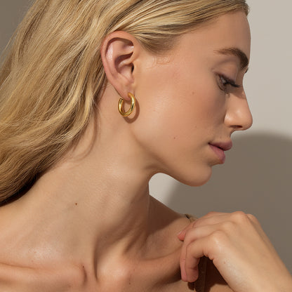 ["Classic Thick Gold Hoops ", " Gold ", " Model Image 2 ", " Uncommon James"]