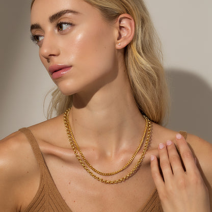 ["Double Up Chain Necklace ", " Gold ", " Model Image ", " Uncommon James"]
