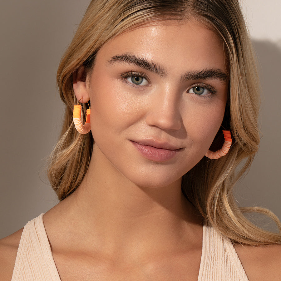 Heishi Bead Hoop Earrings | Gold Peach | Model Image | Uncommon James