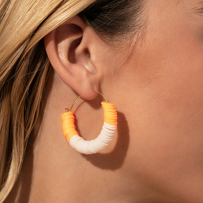 Heishi Bead Hoop Earrings | Gold Peach | Model Image 2 | Uncommon James