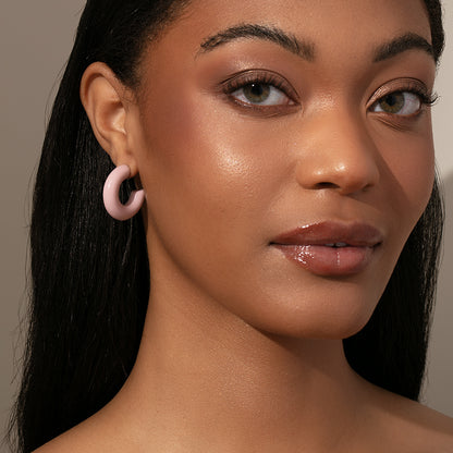 Tube Hoop Earrings | Resin Lavender | Model Image 2 | Uncommon James