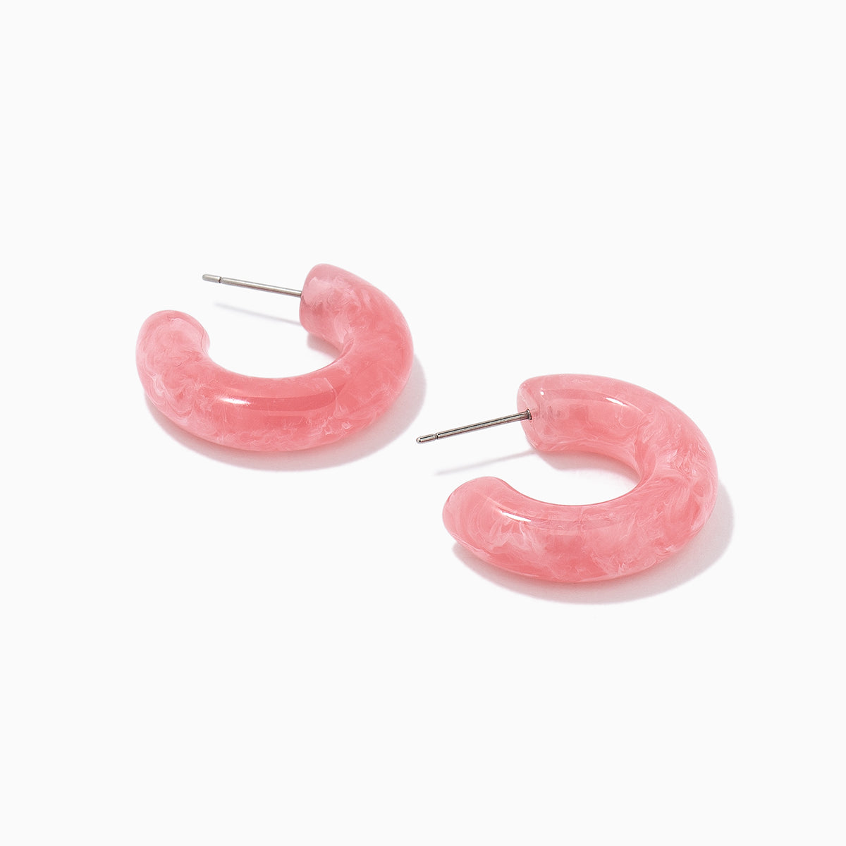 Tube Hoop Earrings | Resin Marbled Pink | Product Detail Image | Uncommon James