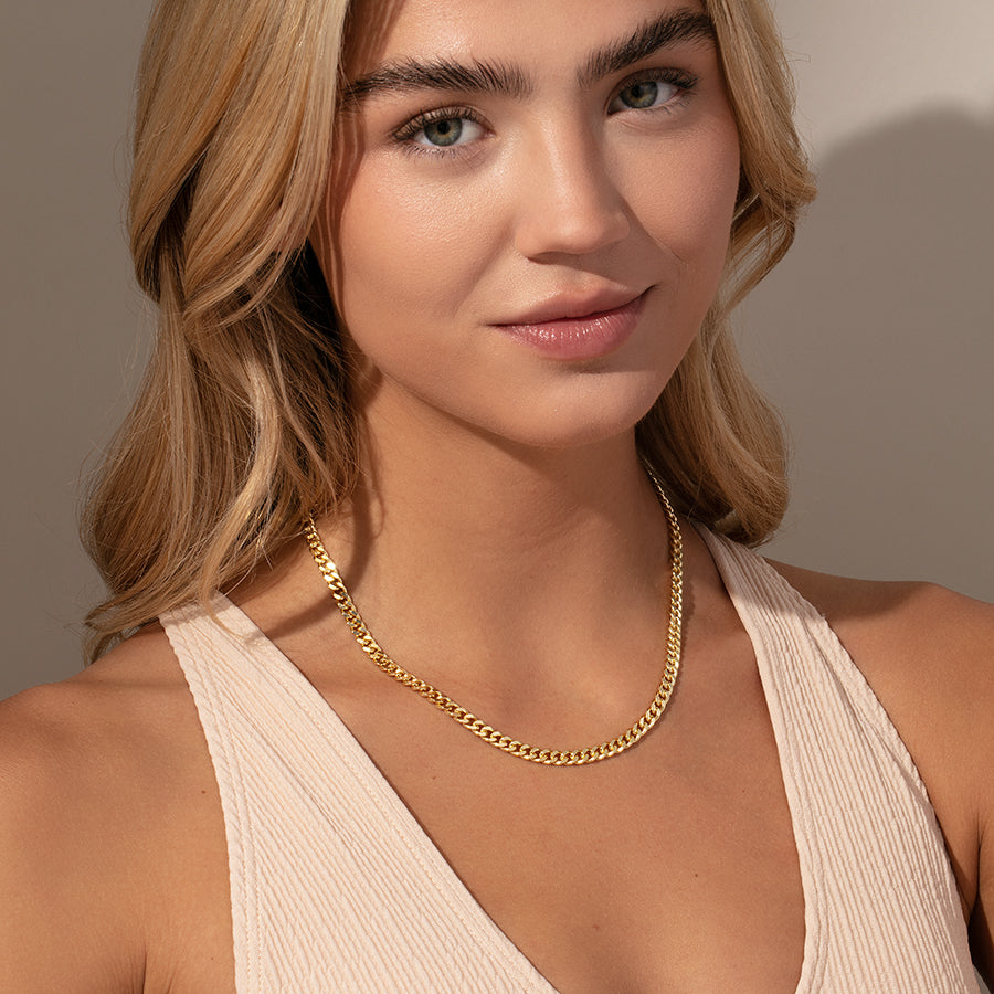 Rebellious Curb Chain Necklace | Gold | Model Image | Uncommon James