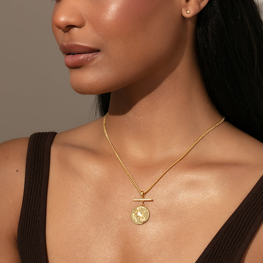 Zodiac Pendant Necklace | Gold | Model Image | Uncommon James