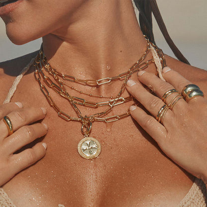 Thin Linked Up Necklace | Gold Shorter | Model Image | Uncommon James