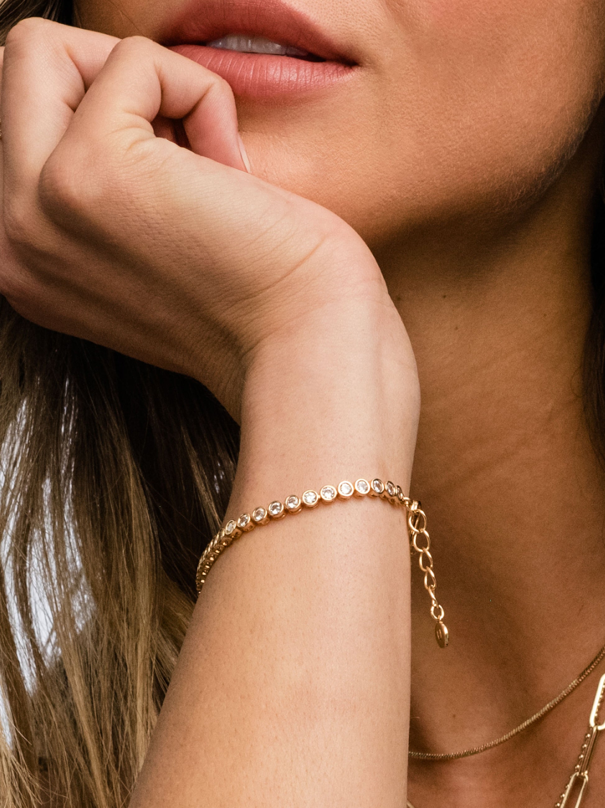 Fairy Bezel Tennis Bracelet | Gold | Model Image | Uncommon James