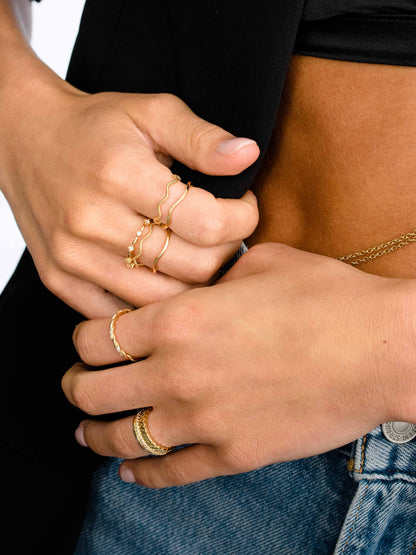 ["Vintage 5 Layered Ring Set ", " Gold ", " Model Image ", " Uncommon James"]