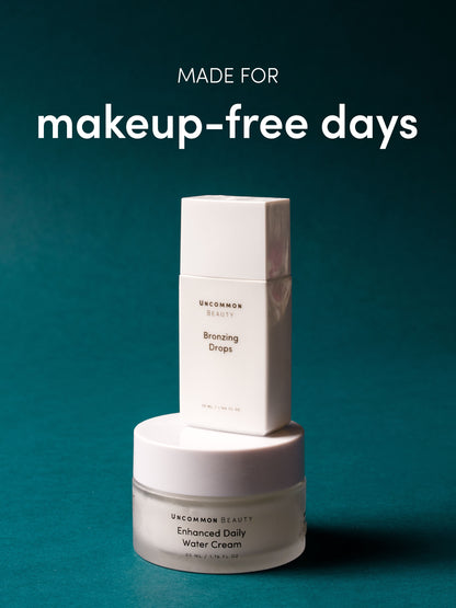 ["Bronze and Glow Duo ", " Tagline Image ", " Uncommon Beauty ", " Made for makeup-free days"]