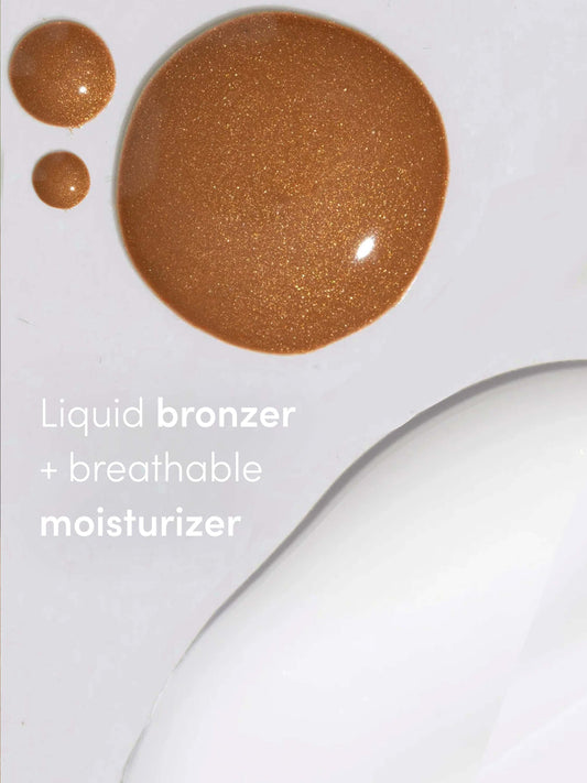 Bronze and Glow Duo | Product Info Image | Uncommon Beauty | Liquid Bronzer + Breathable Moisturizer