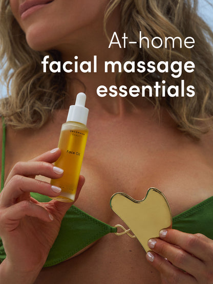 ["Face Oil and Gua Sha Duo ", " Campaign Image ", " Uncommon Beauty ", " At-home facial massage essentials"]