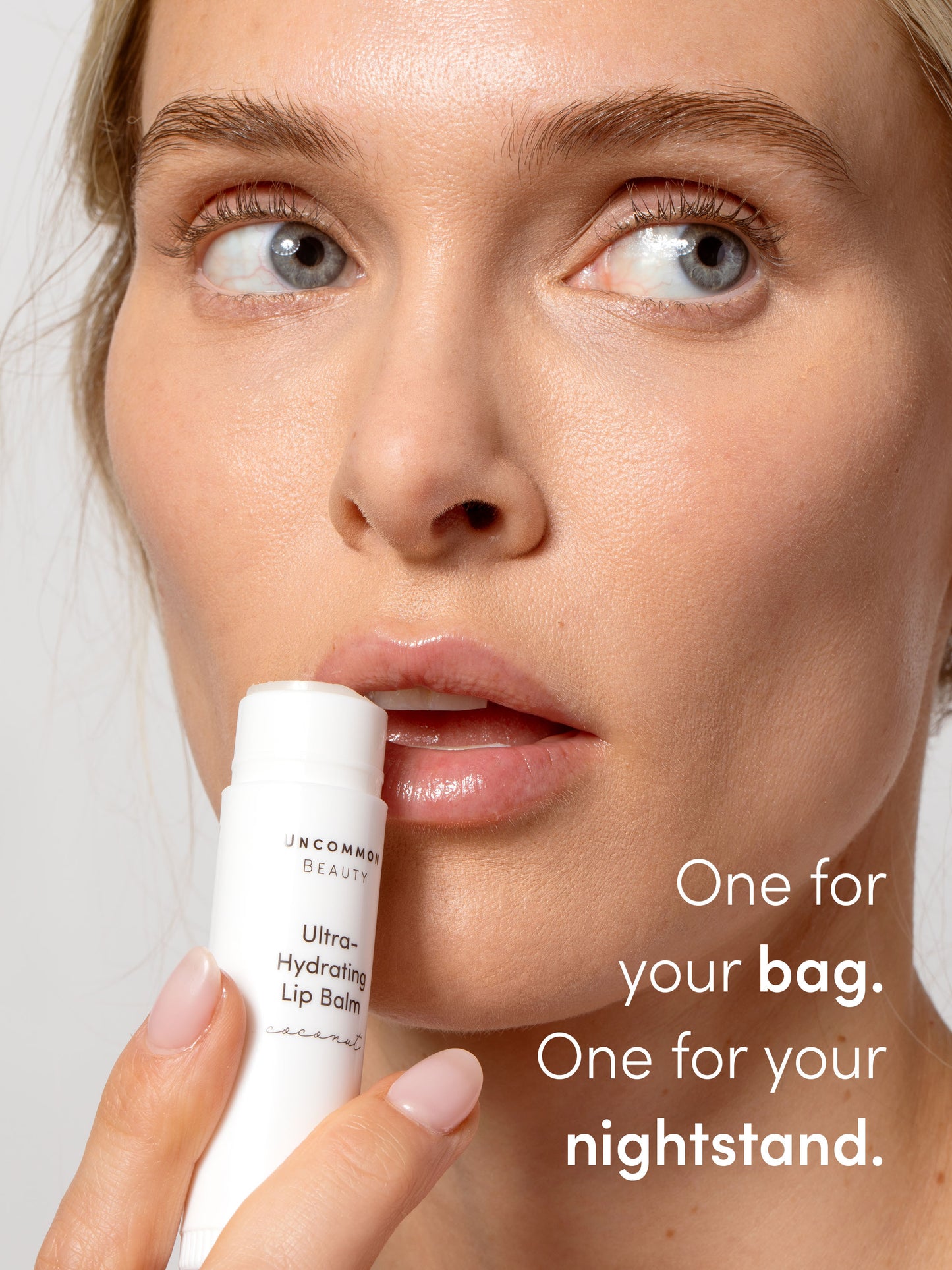 Ultra-Hydrating Lip Balm Duo | Model Image | Uncommon Beauty | One for your bag. One for your nightstand.