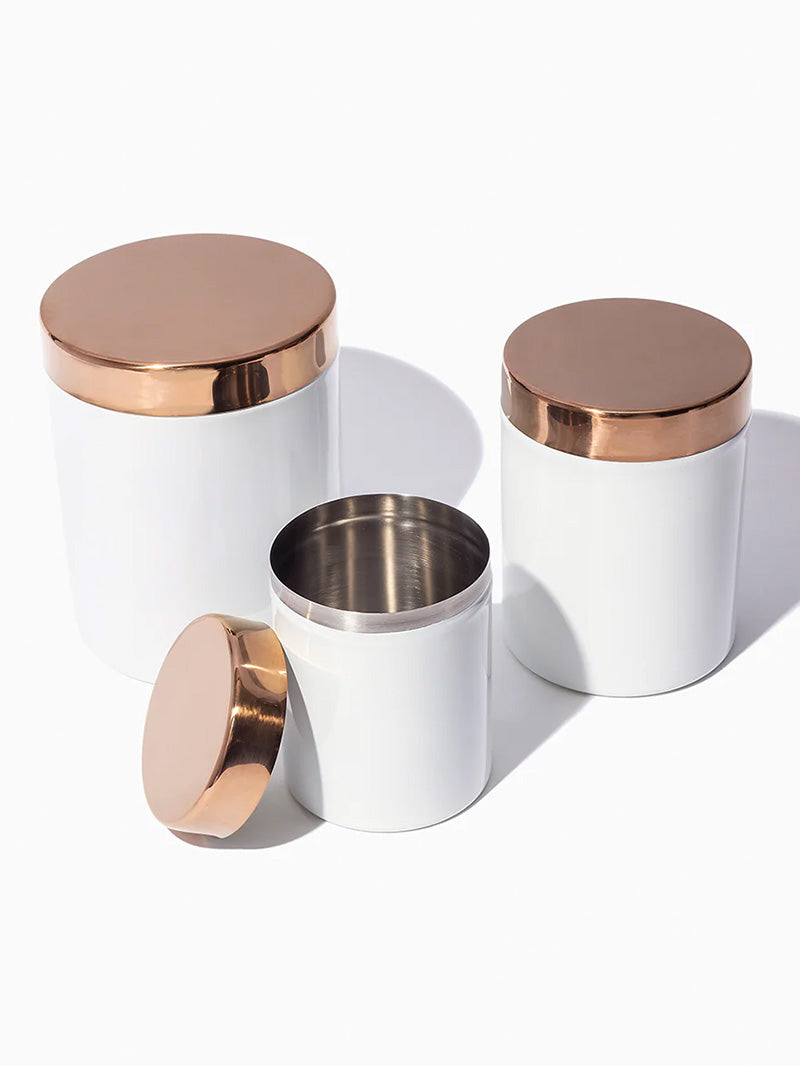 3 Piece Canister Set | White and Brass Stainless Steel Canisters