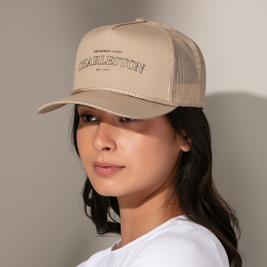 Charleston Trucker Hat | Beige | Model Image 2 | Uncommon Lifestyle