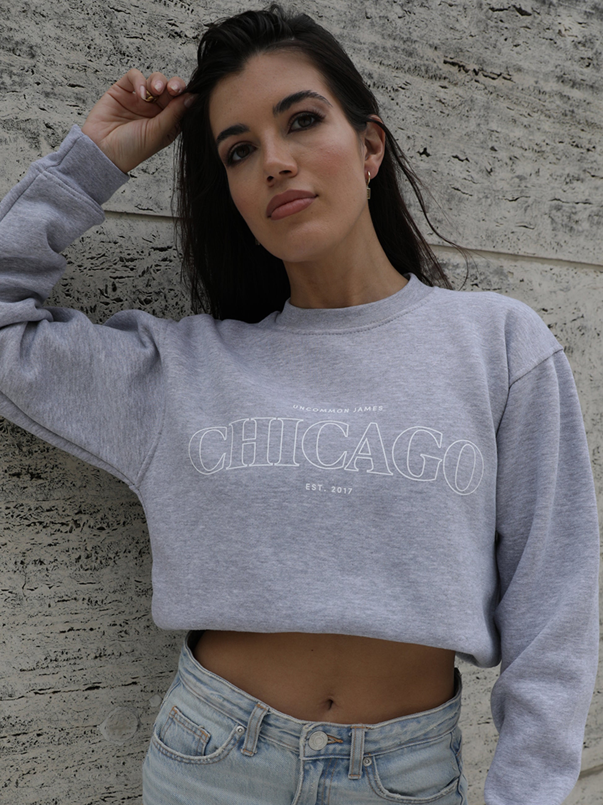 Chicago Sweatshirt | Ash | Model Image | Uncommon Lifestyle