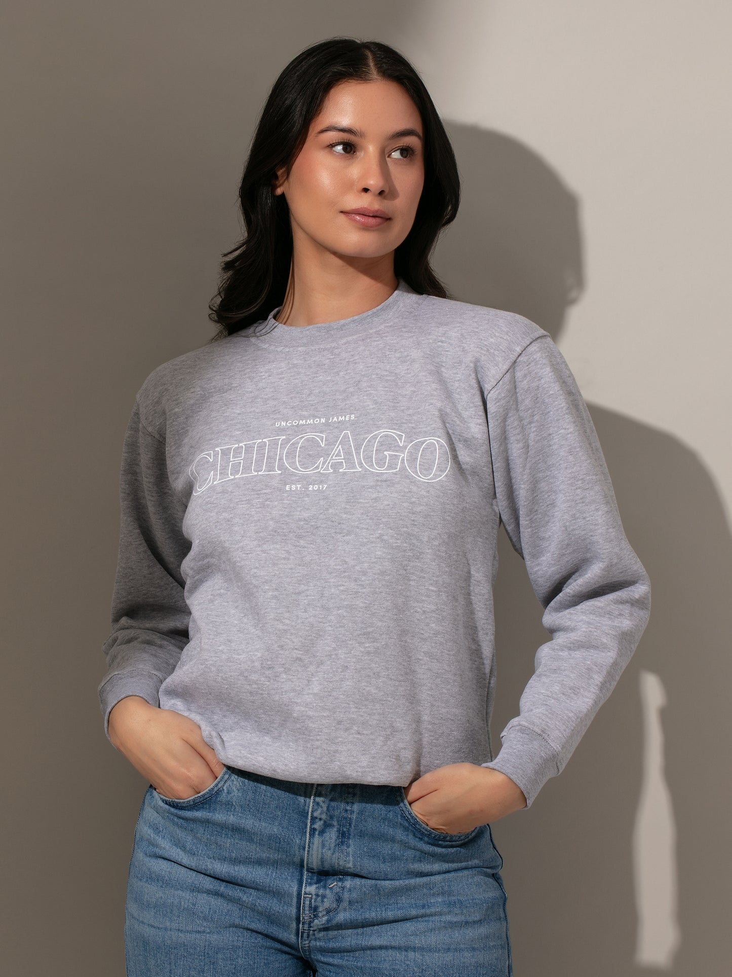 Chicago Sweatshirt | Ash | Model Image 2 | Uncommon Lifestyle