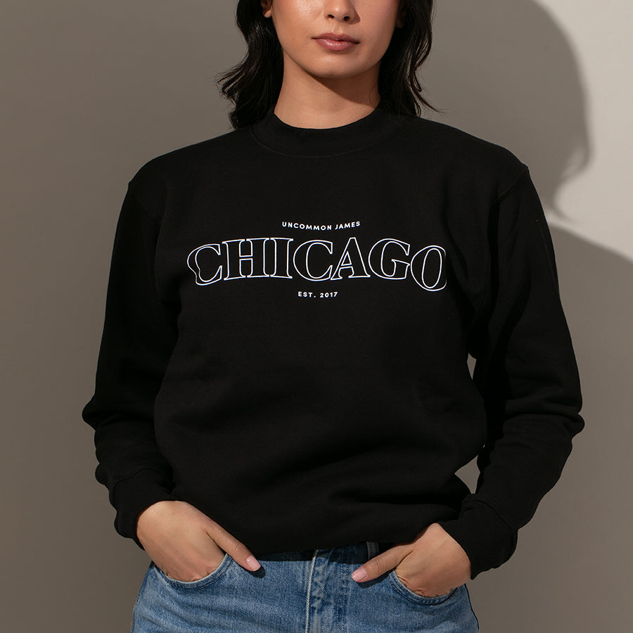 Chicago Sweatshirt | Black | Model Image | Uncommon James