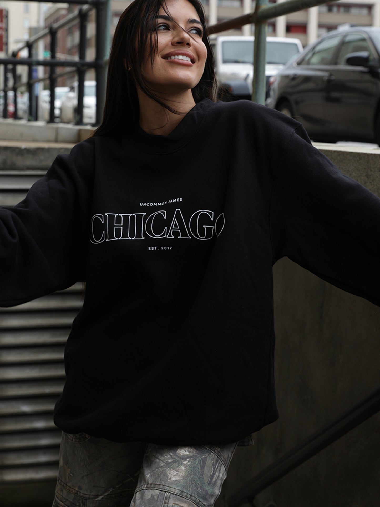 Chicago Sweatshirt | Black | Model Image | Uncommon Lifestyle
