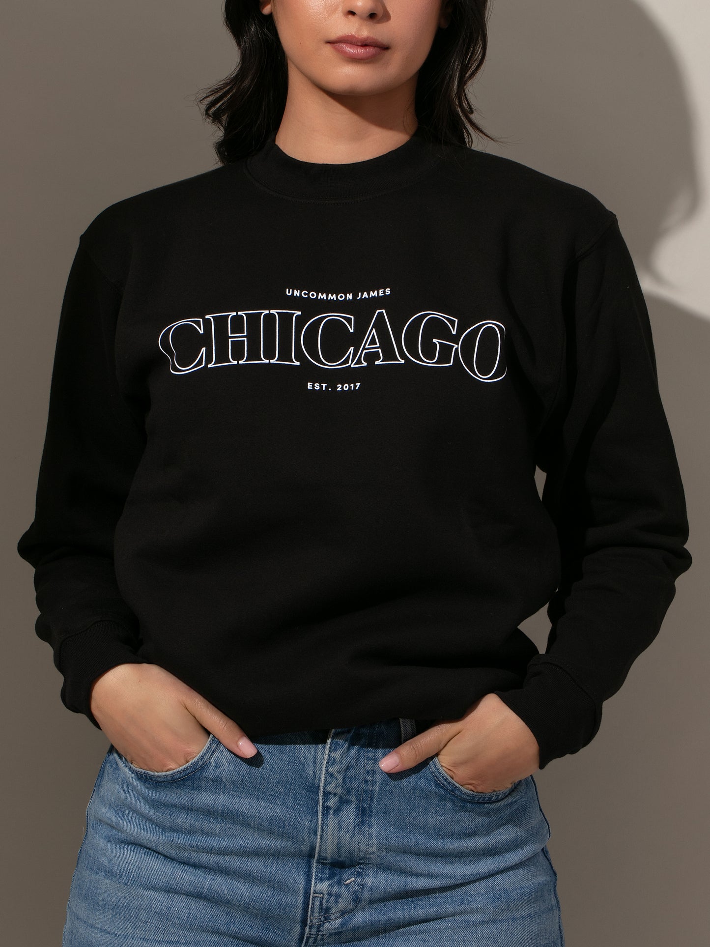 Chicago Sweatshirt | Black | Model Image 2 | Uncommon Lifestyle