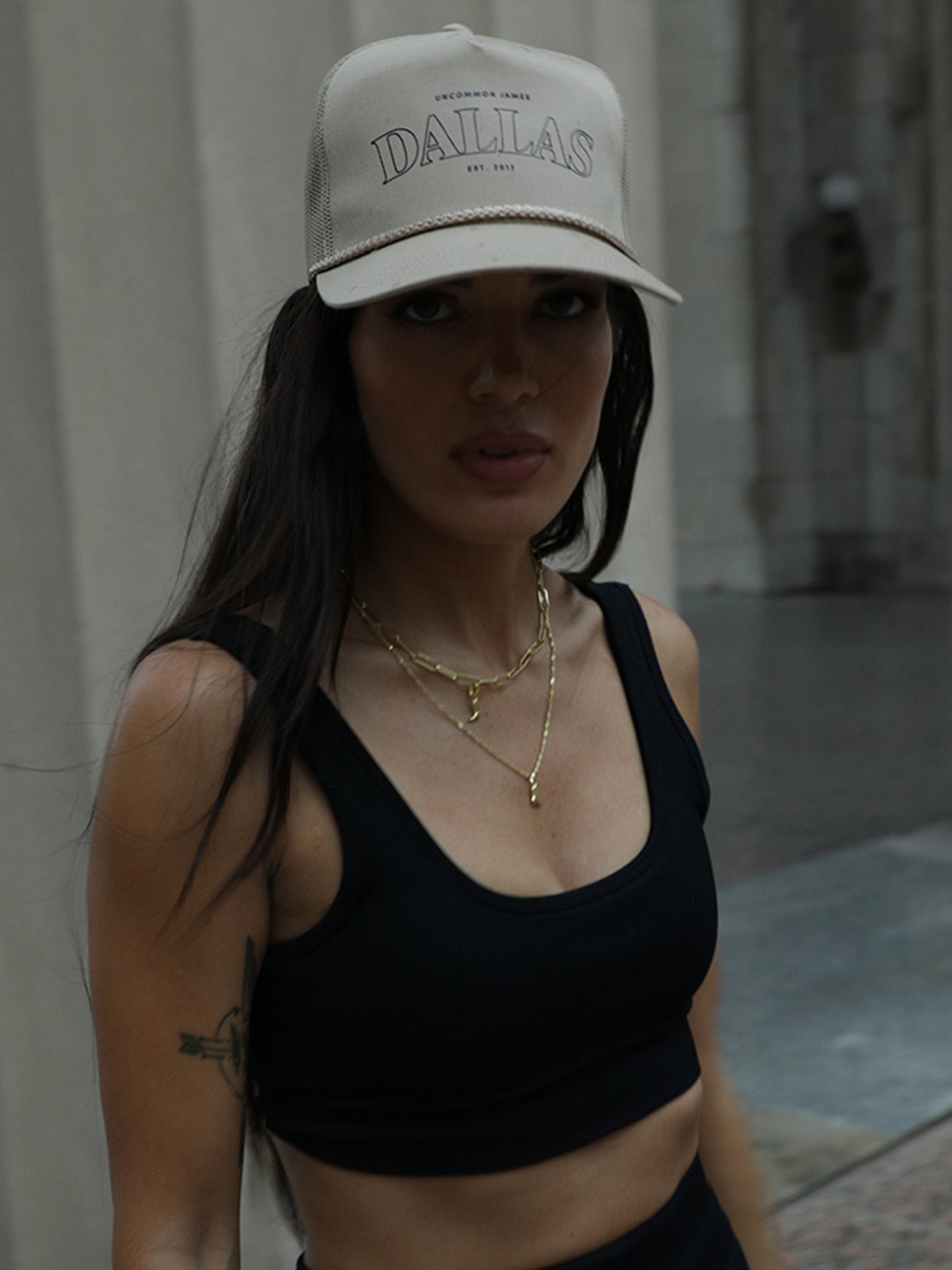 Dallas Trucker Hat | Beige | Model Image | Uncommon Lifestyle