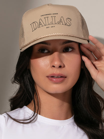 ["Dallas Trucker Hat ", " Beige ", " Model Image 2 ", " Uncommon Lifestyle"]