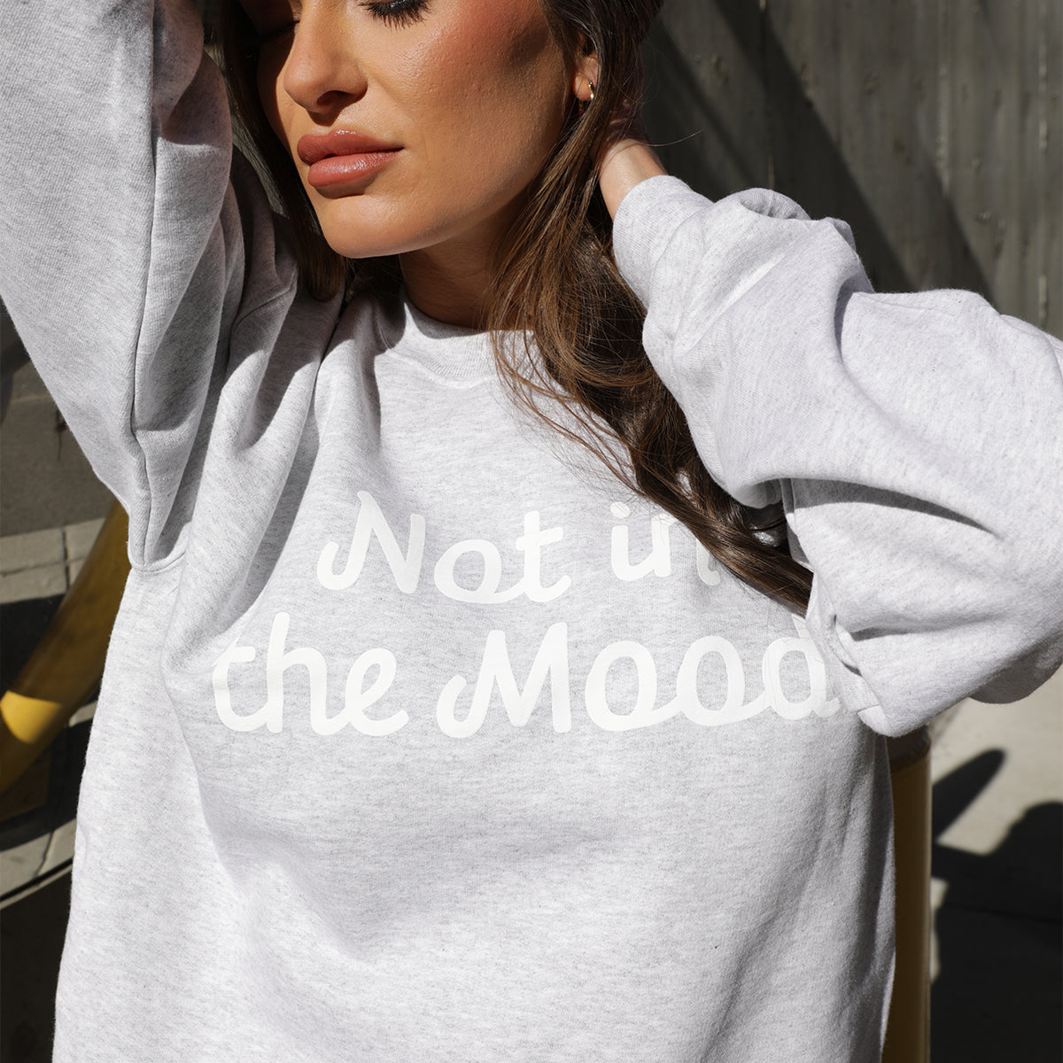 Not in the Mood Sweatshirt | Ash | Model Image | Uncommon Lifestyle