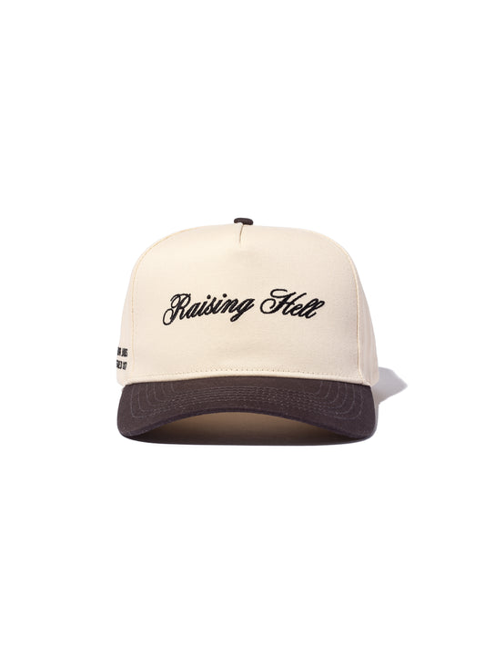 Raising Hell Trucker Hat | Charcoal/Tan | Product Image | Uncommon Lifestyle
