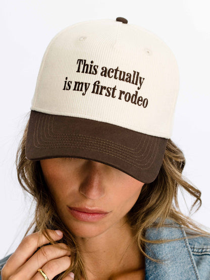 Rodeo Two-Tone Snapback Corduroy Trucker Hat | Brown and Ivory | Model Image | Uncommon Lifestyle