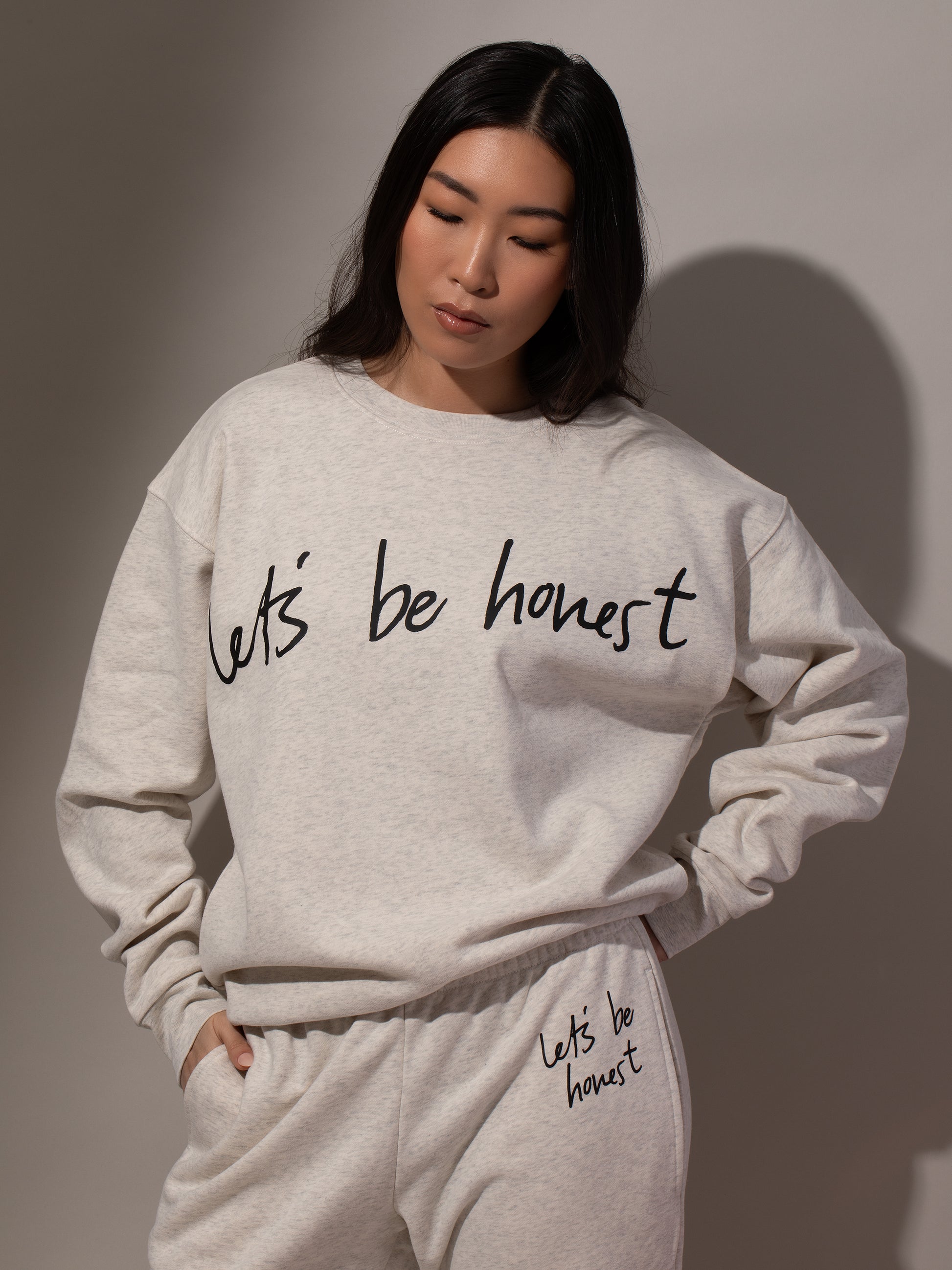 Let's Be Honest Sweatshirt | Gray | Model Image| Uncommon Lifestyle