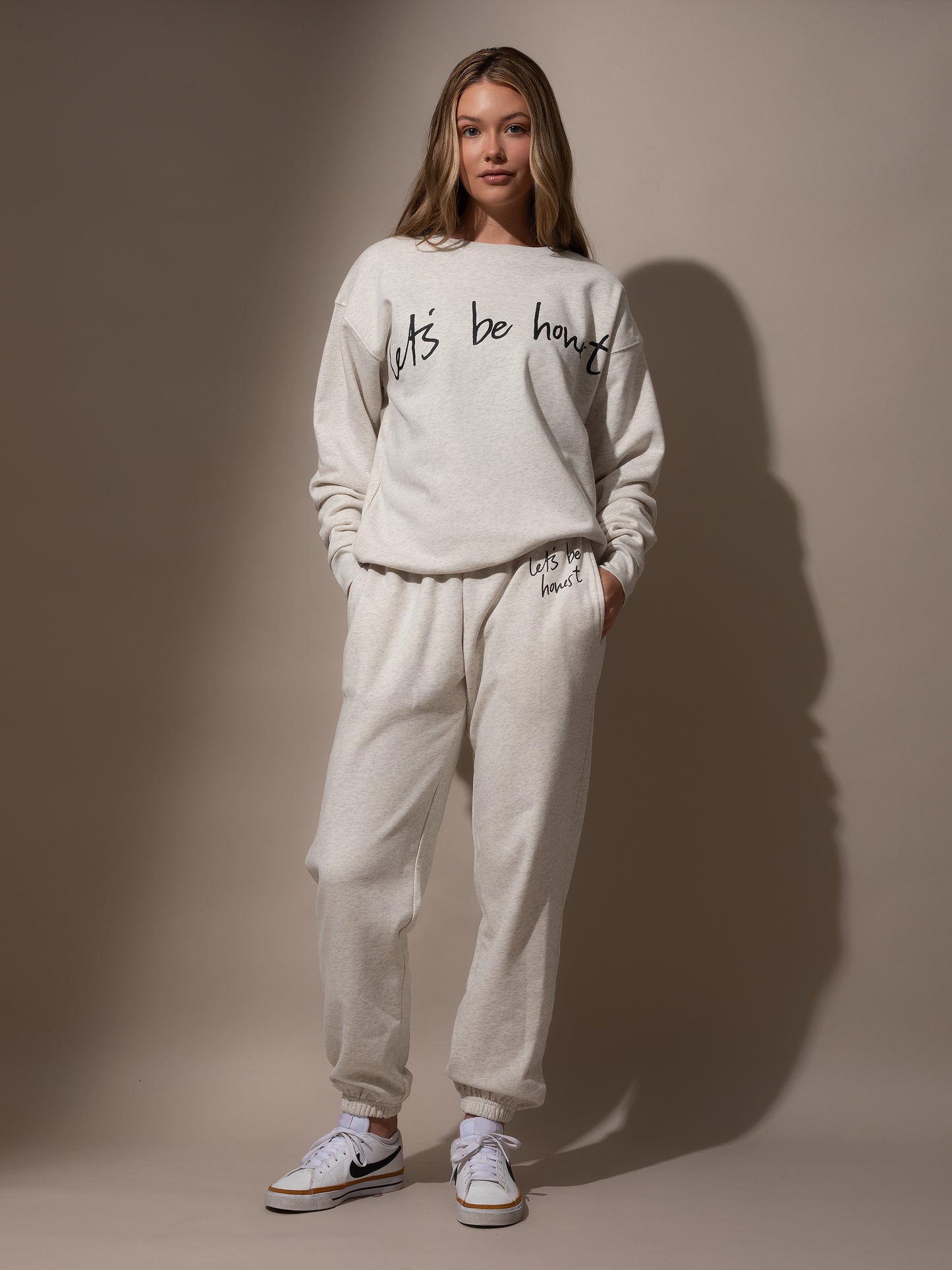 Let's Be Honest Sweatshirt | Gray | Model Image| Uncommon Lifestyle