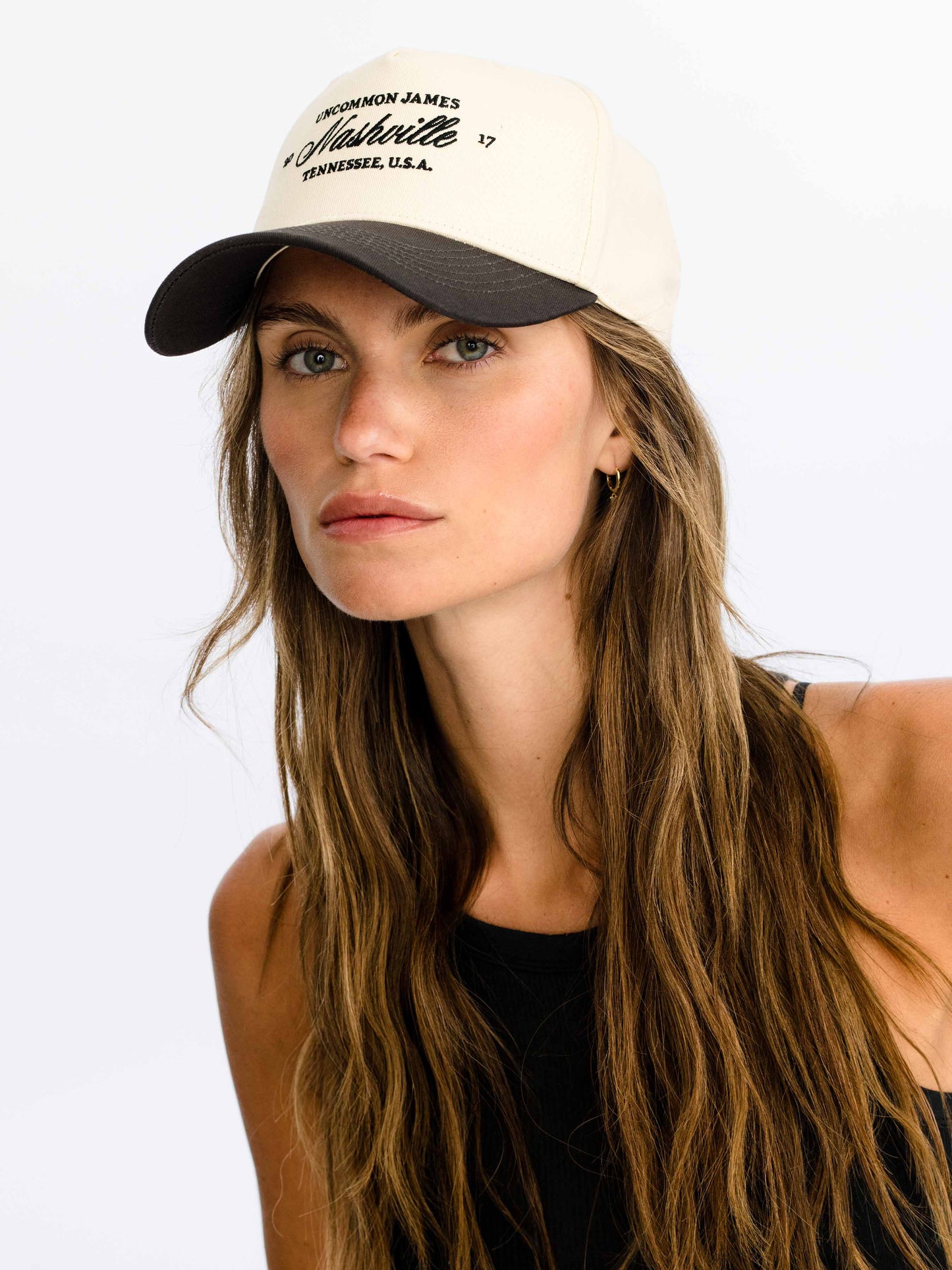 City Girl Nashville Trucker Hat | Charcoal/Tan | Model Image | Uncommon Lifestyle