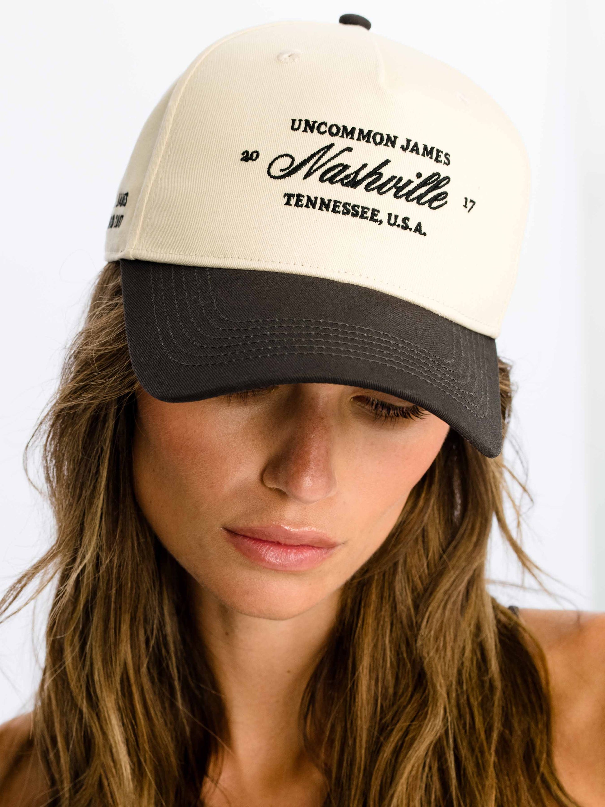 City Girl Nashville Trucker Hat | Charcoal/Tan | Model Image | Uncommon Lifestyle
