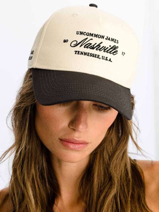 City Girl Nashville Trucker Hat | Charcoal/Tan | Model Image | Uncommon Lifestyle